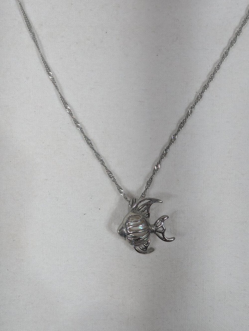 Silver Angel Fish Necklace with Pearl